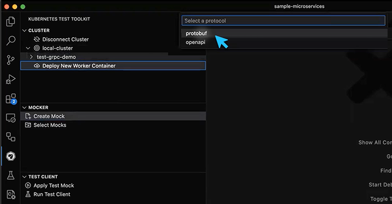 Screenshot of selecting an API protocol