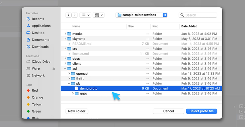 Screenshot of choosing a file